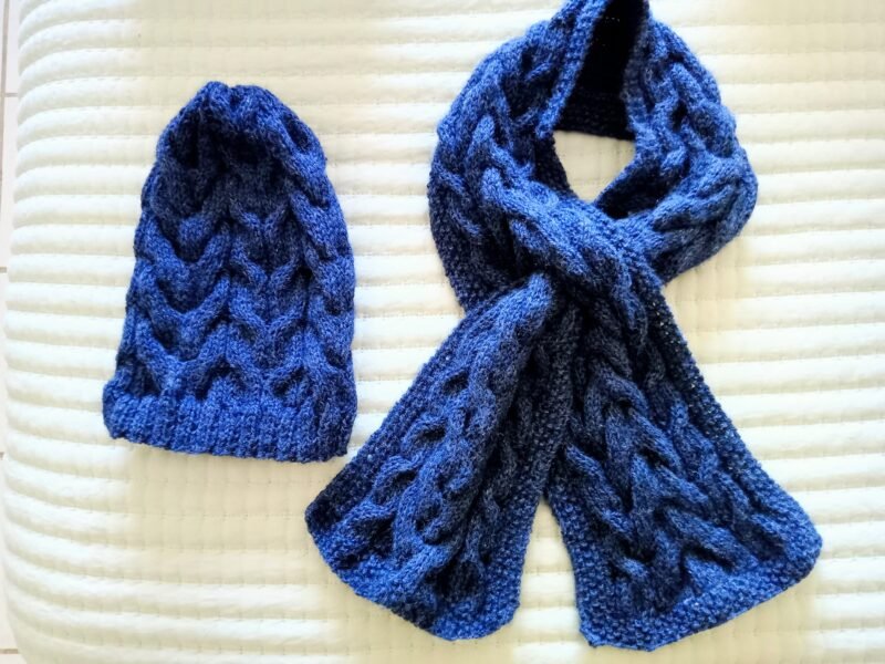 Cable Knitted Set Pattern - Beanie and Scarf